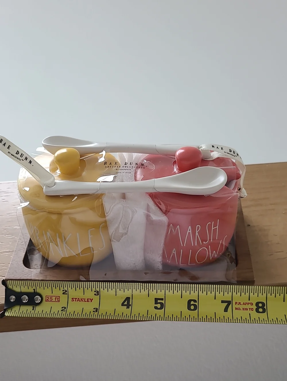 Rae Dunn Yellow Sprinkles & Coral Marshmallows Ceramic Jars with Spoons